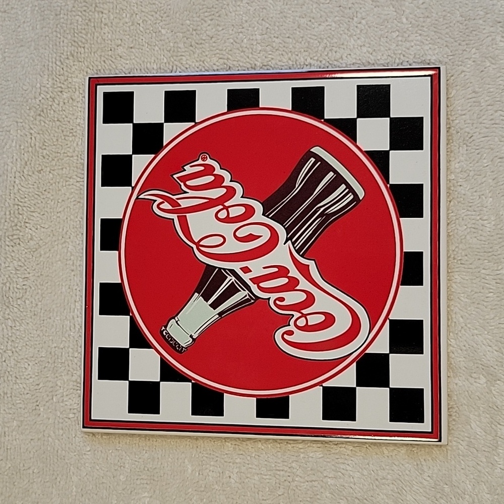 Coca-Cola vintage ceramic tile trivet with wall hanger